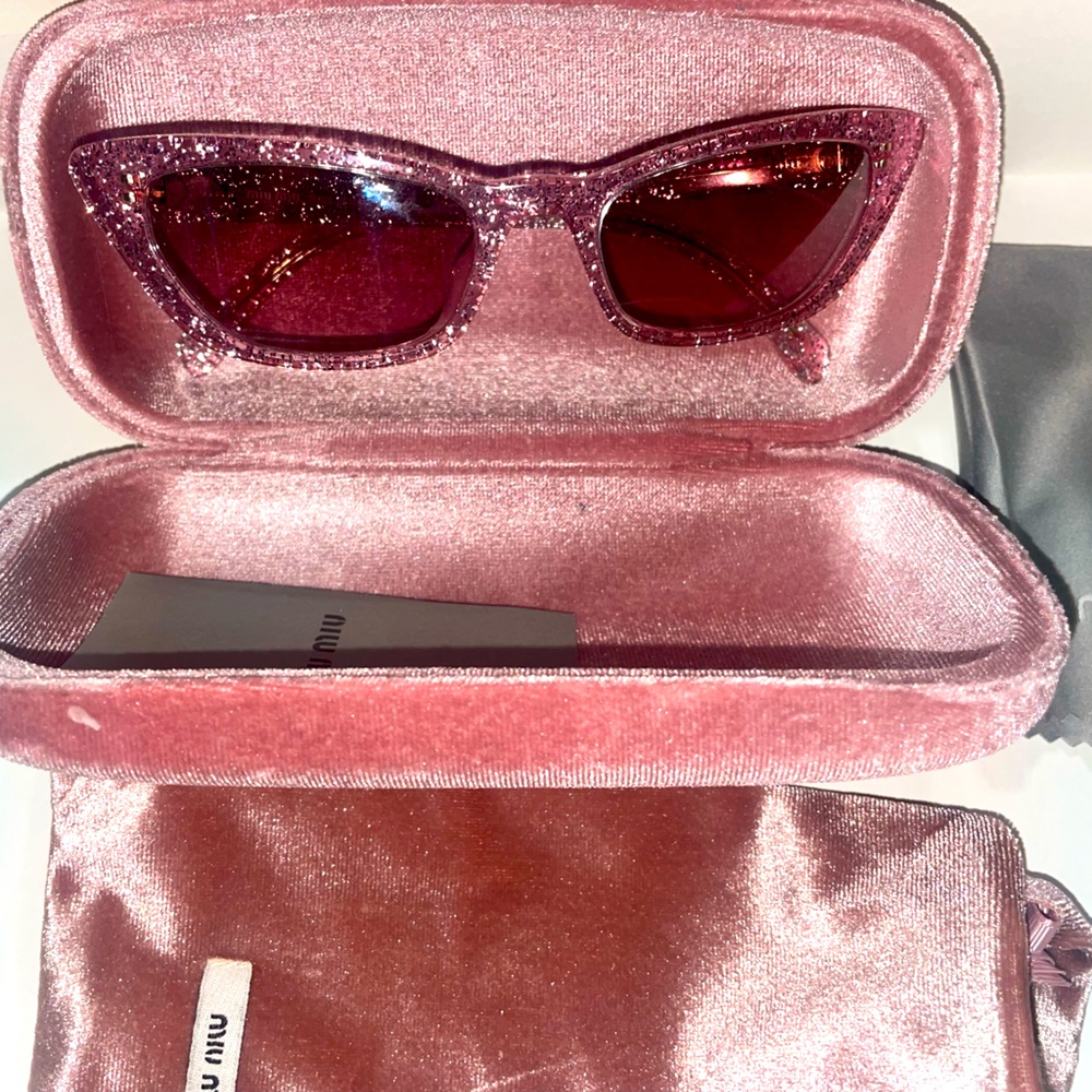 New Miu Miu Pink Glitter Cat Eye Sunglasses